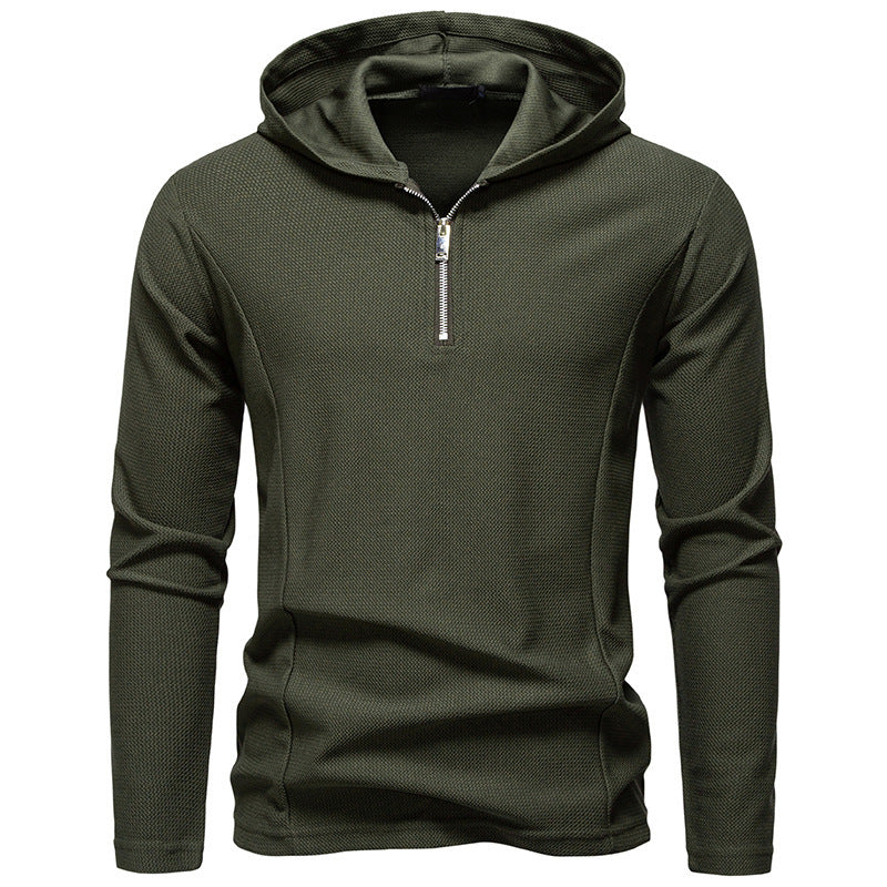 Half Zipper Design Casual Long Sleeve Solid Color Hooded T-shirt
