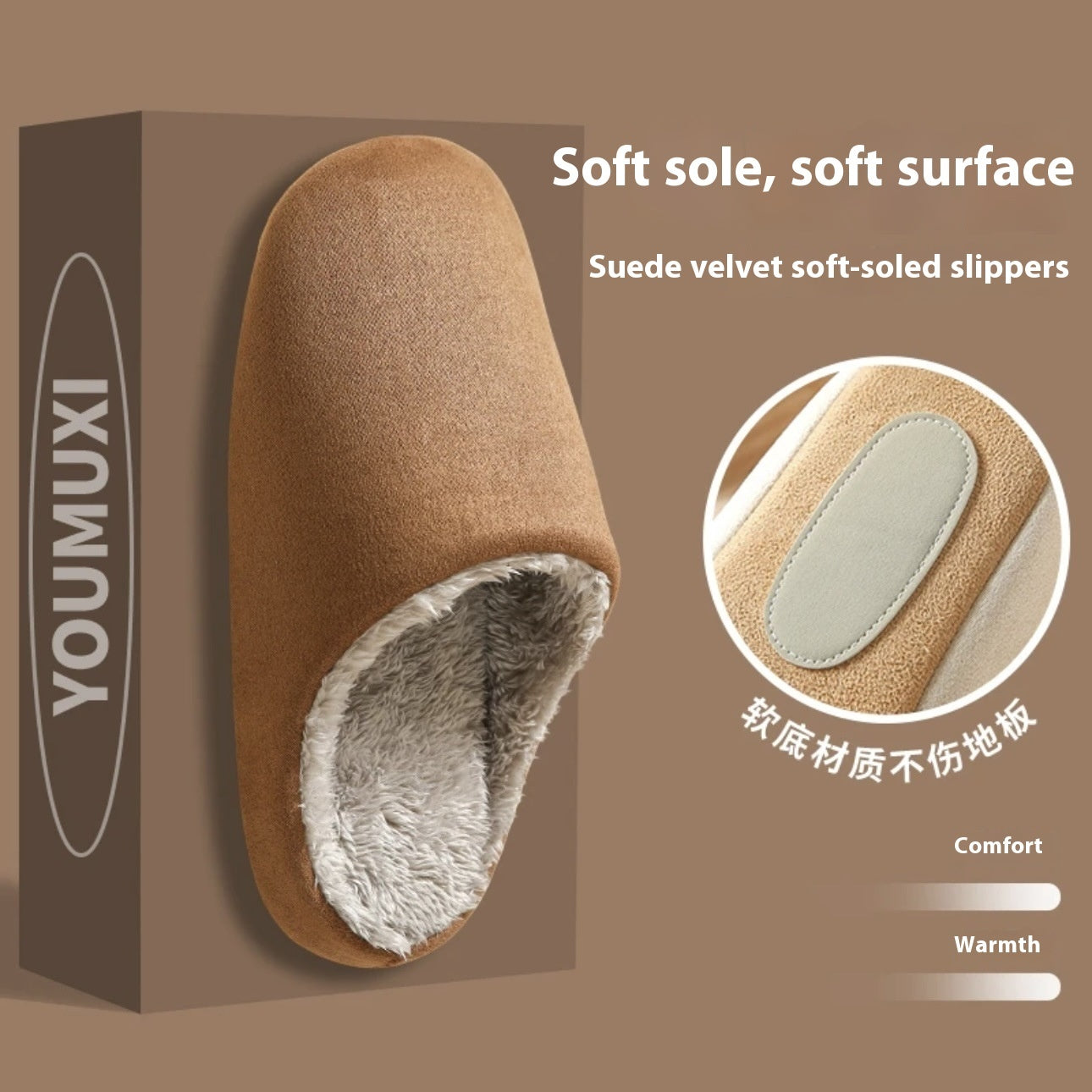 Home Wooden Floor Soft Bottom Deerskin Velvet Bottom Warm Couple Slippers