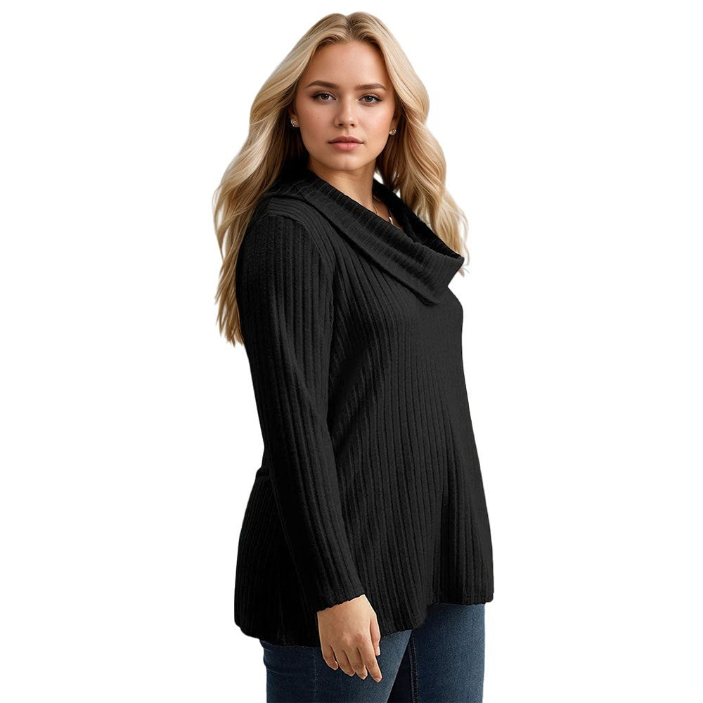 Knit High-neck Scarf Solid Color Long Sleeve T-shirt