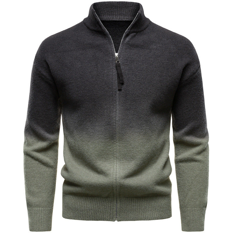 Men's British Gradient Collar Zipper Sweater