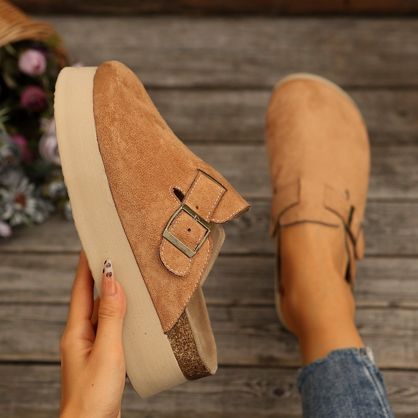 Thick Sole Half Slippers Women's Toe Cap Slip-on