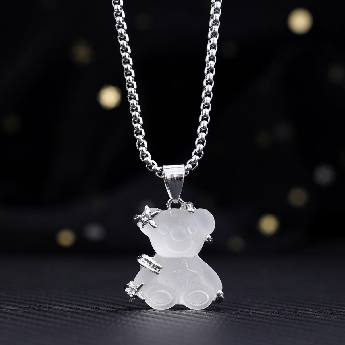 Cute Little Bear Pendant White K-color Alloy Titanium Steel Lock Chain