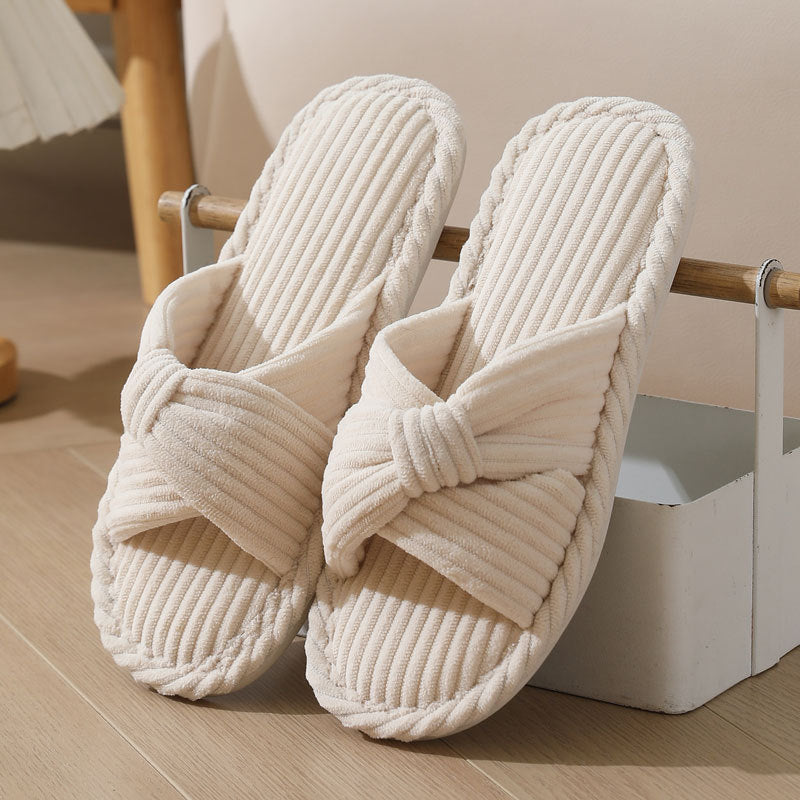 Corduroy Cross Cotton Slippers Home Warm Slippers