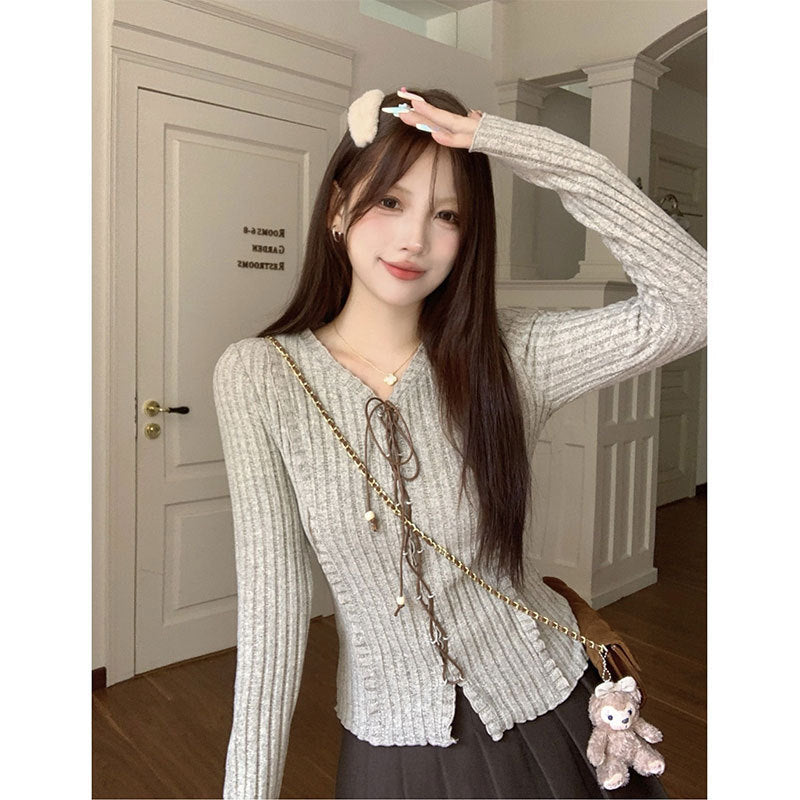 Vintage Strapped Long-sleeve Knit Sweater For Women