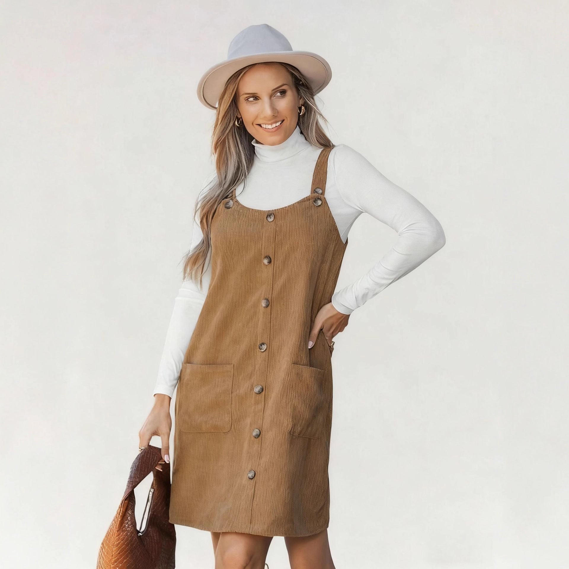 Versatile Loose Corduroy Overall Skirt For Women