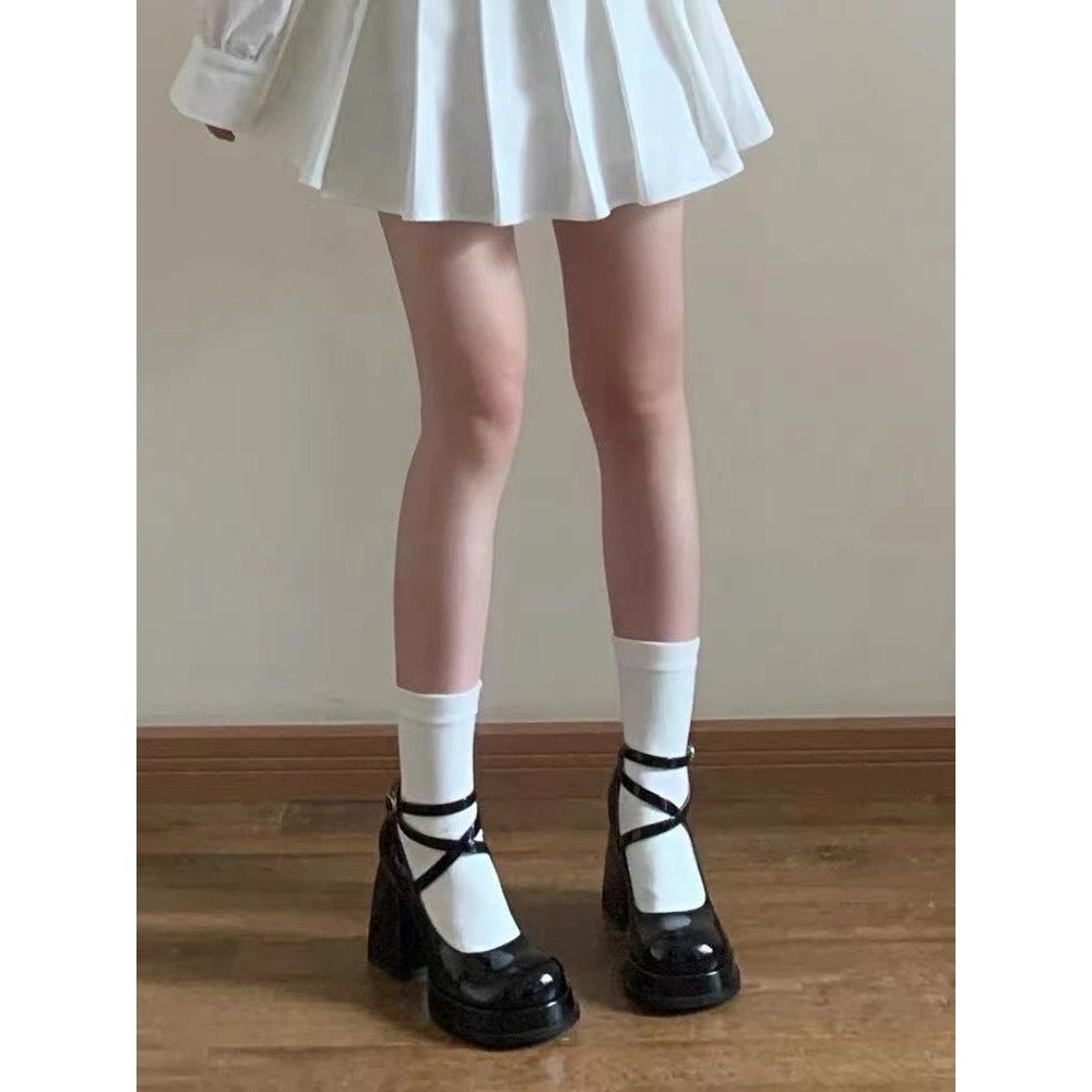 High Heel Thick Bottom Shallow Mouth Leather Shoes With Small Strap