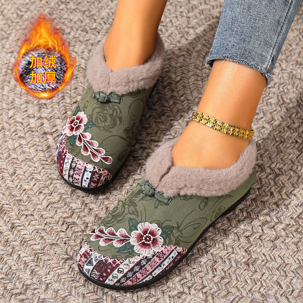 Flat Bottom Embroidery Cotton Shoes For Women