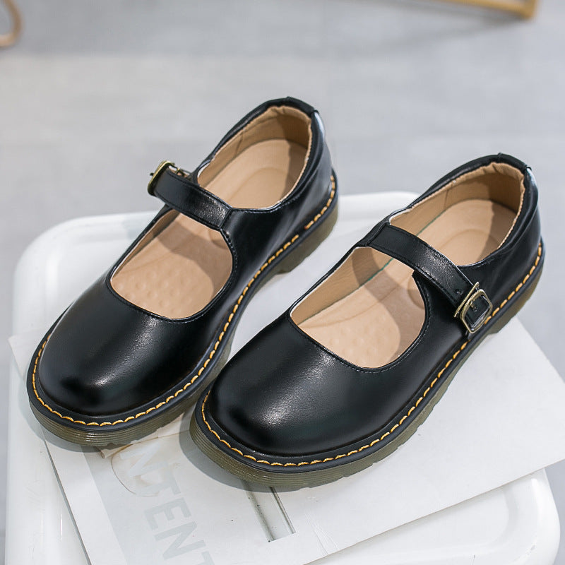 Women's Solid Color Round Head Low-cut Flat Retro Shoes