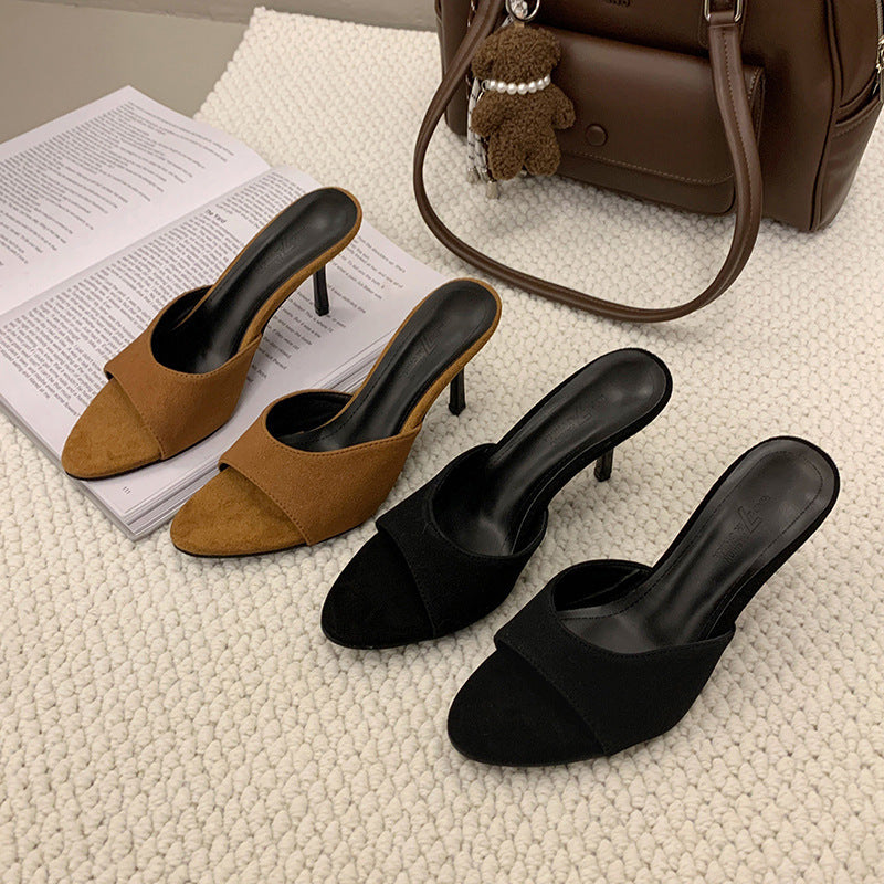 Women's Soft Leather High Heel Slippers