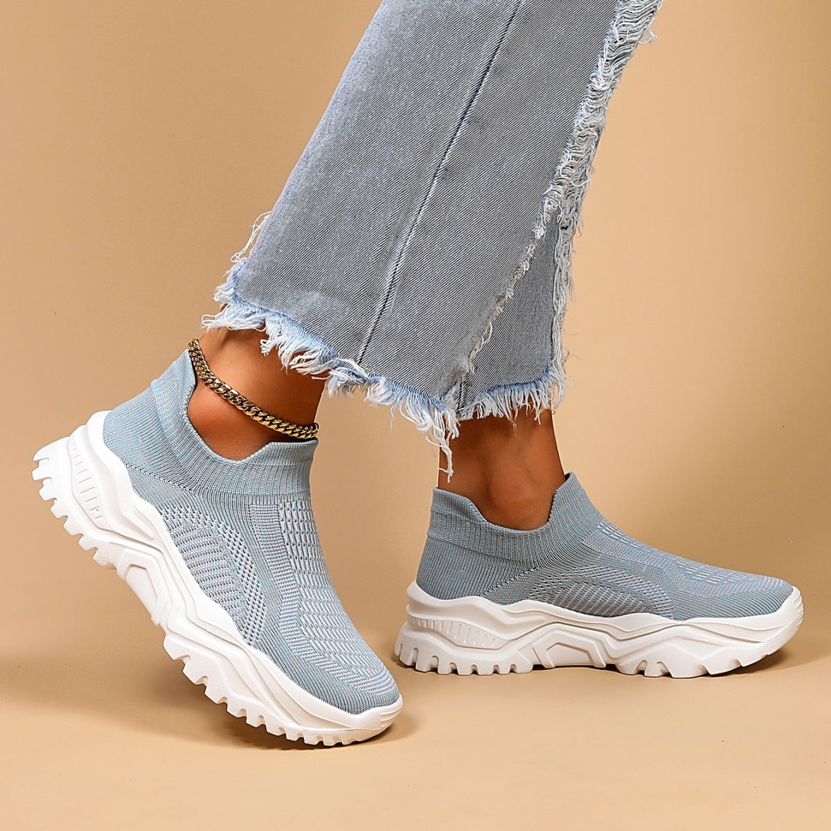 Sports Women's Breathable Flying Woven Socks Slip-on Lazy Shoes