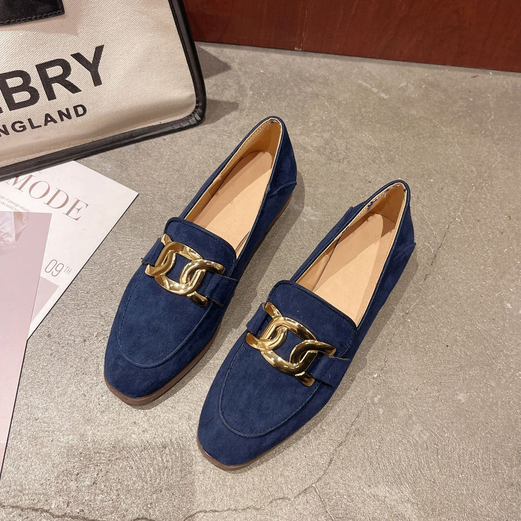 Chunky Heel French Retro British Style Women's Flat Shoes