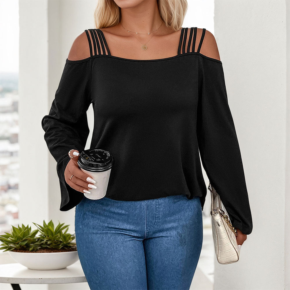 Simple And Elegant T-shirt Off-shoulder Design Stylish Long Sleeve