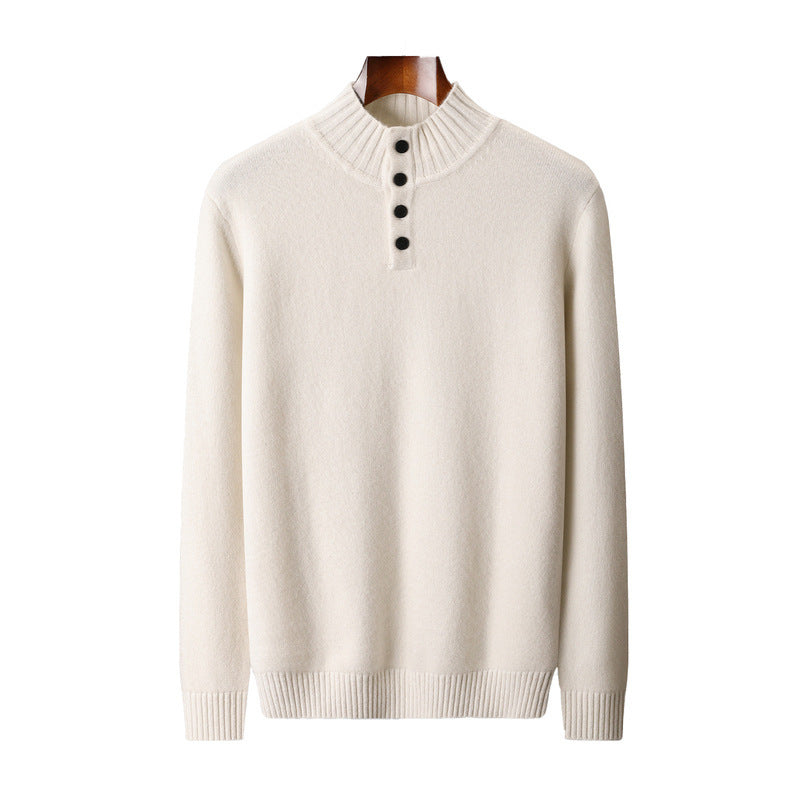 Thickened Four-button Half-collar Wool Sweater Men
