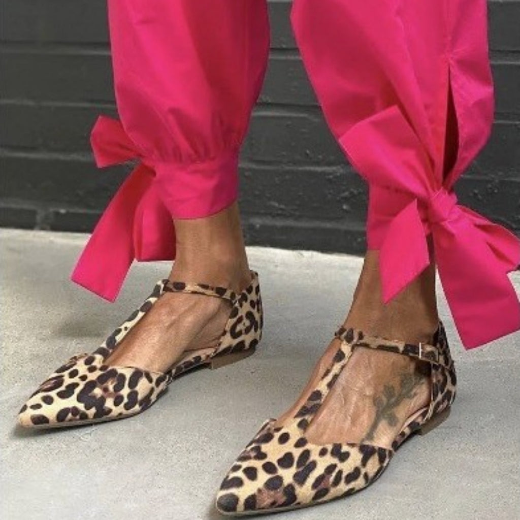 Leopard Print Pumps Pointed Toe Chunky Heel Low Top