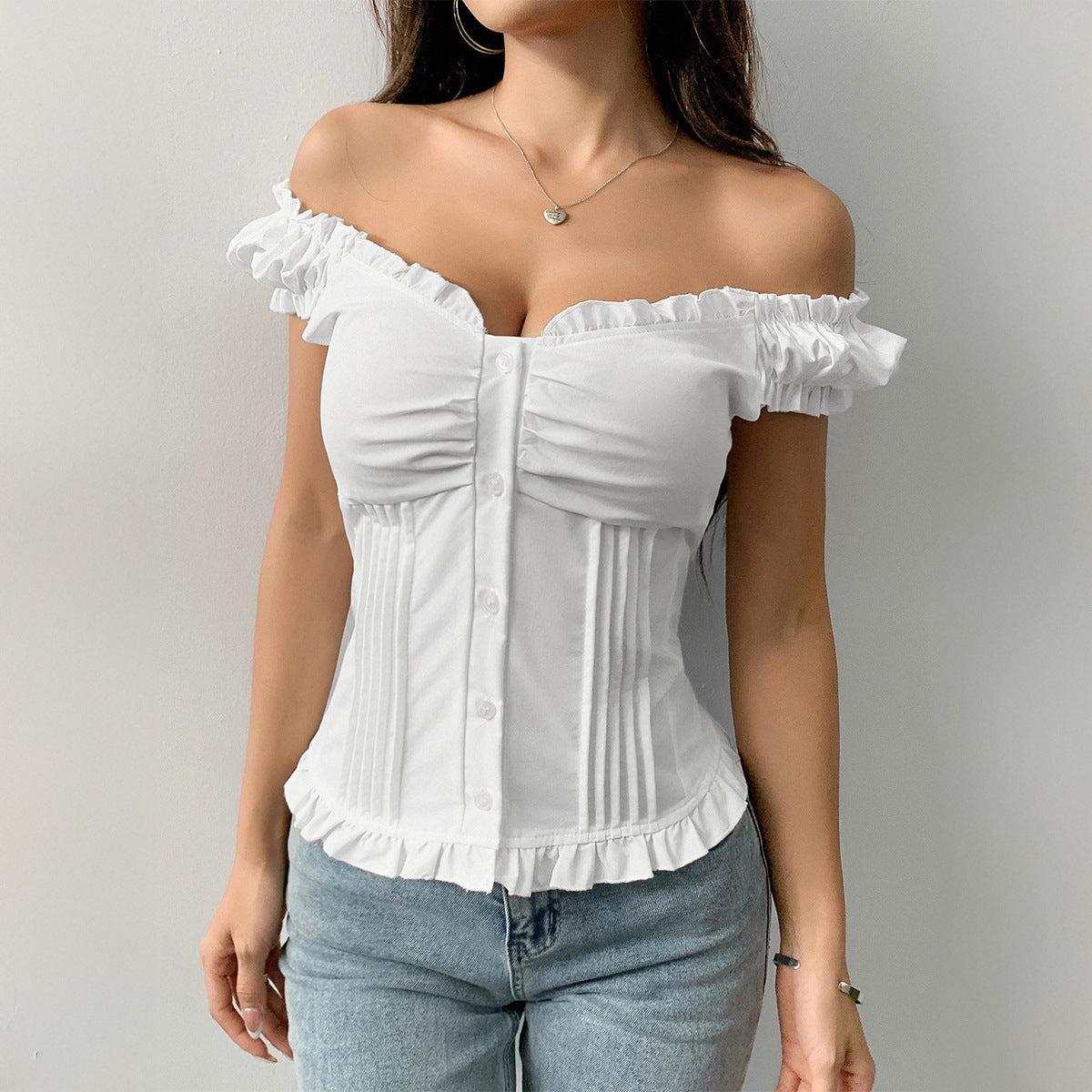 Women's Short-sleeved Wooden Ear Vest