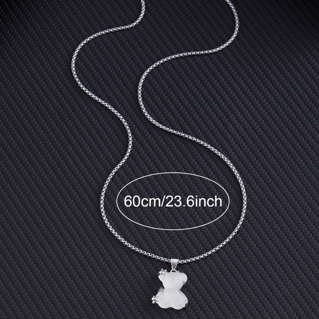 Cute Little Bear Pendant White K-color Alloy Titanium Steel Lock Chain