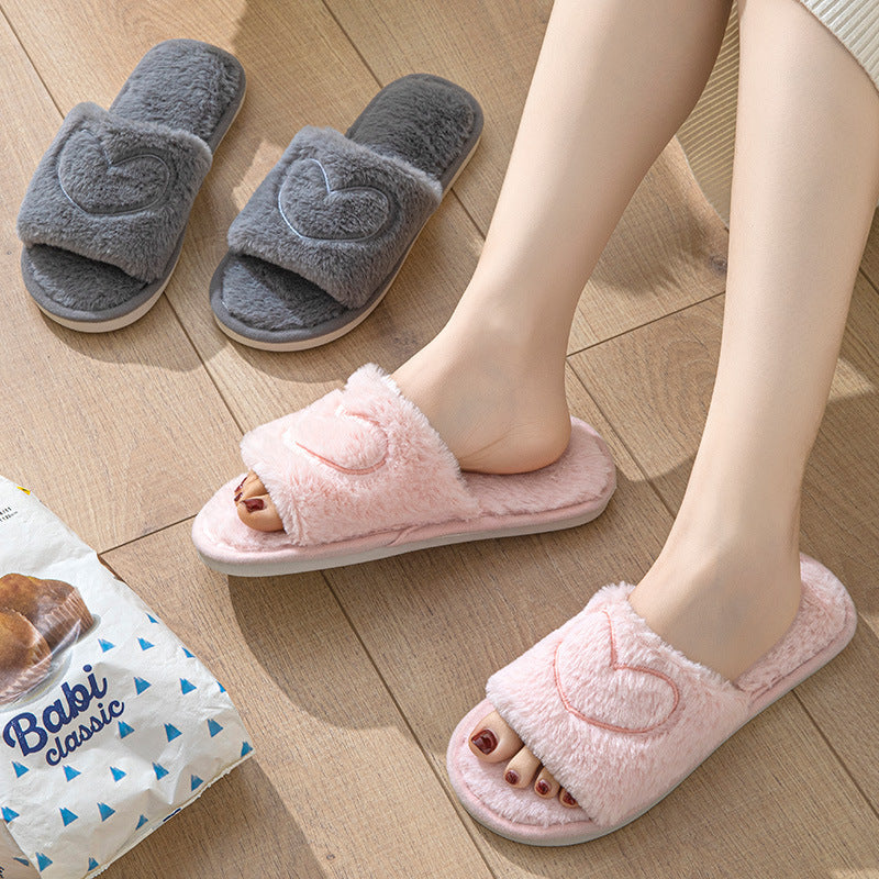 Plush Open Toe TPR Men And Women Couple Slippers