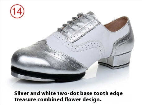 Women's Retro Top Layer Cowhide Soft Bottom Tap Dance Shoes