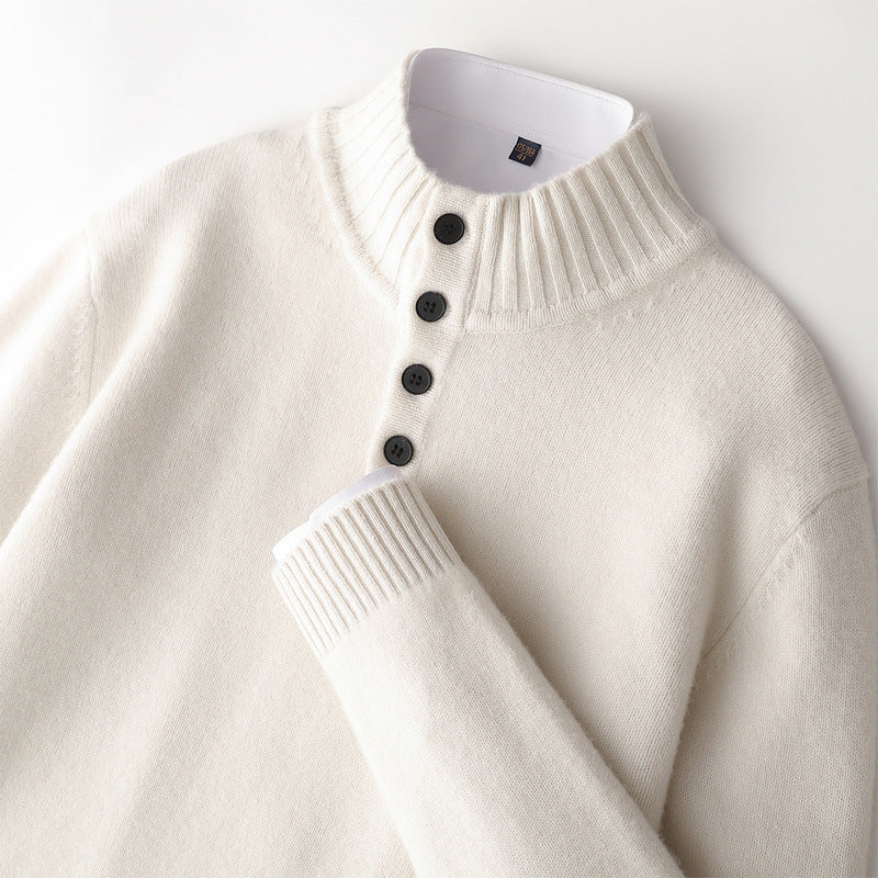 Thickened Four-button Half-collar Wool Sweater Men