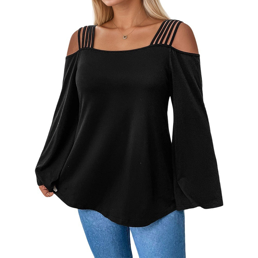 Simple And Elegant T-shirt Off-shoulder Design Stylish Long Sleeve