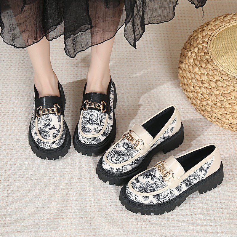 Plus Size National Style Muffin Platform Loafers Female Fashionable Golden Chain