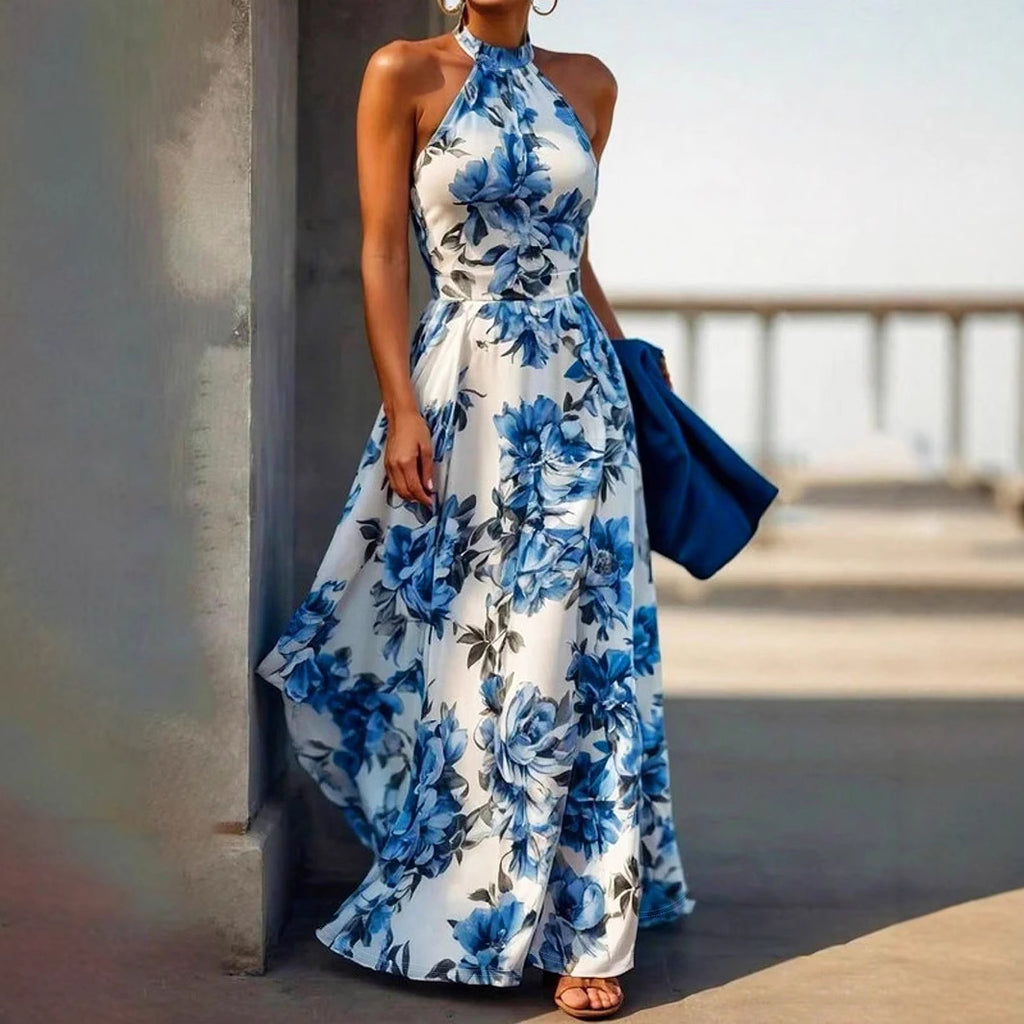 European And American Women's Fashion Elegant Halter Sleeveless Slimming Long Dress