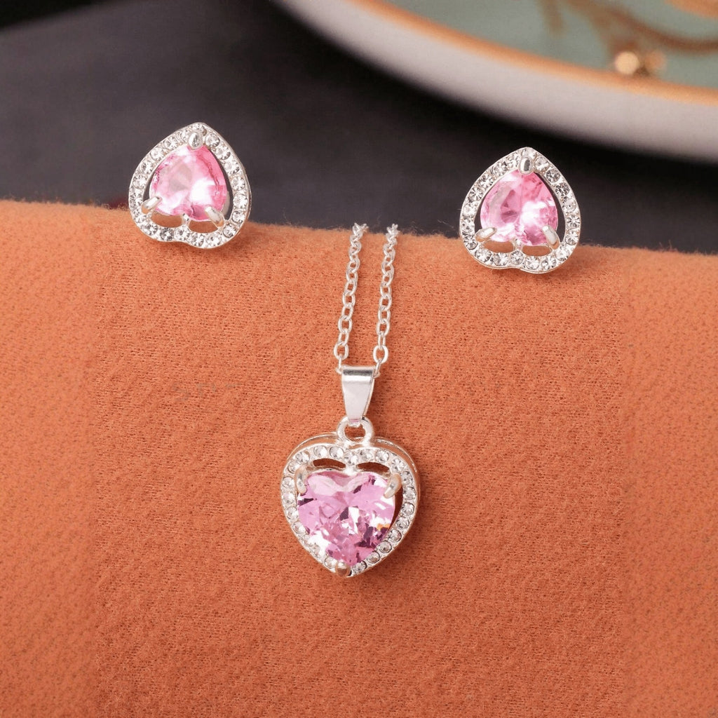 Crystal Zircon Heart-shaped Pendant Earring Set