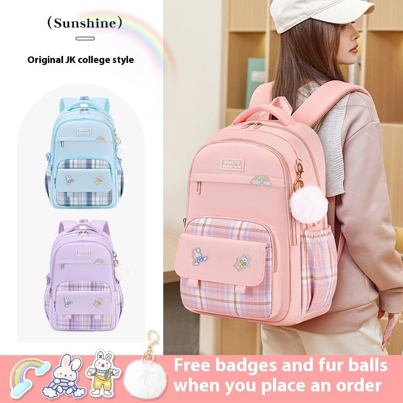 Primary School Student Schoolbag Girls' Plaid Backpack