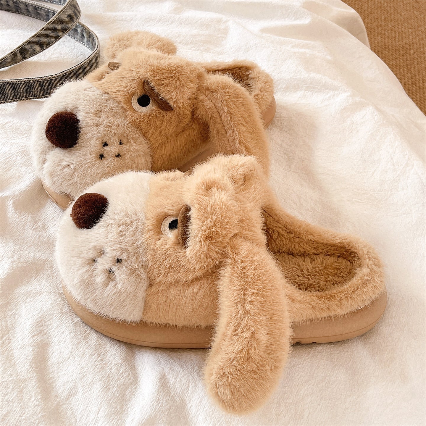 Home Indoor Non-slip Plush Warm And Cute Puppy Closed-toe Slippers