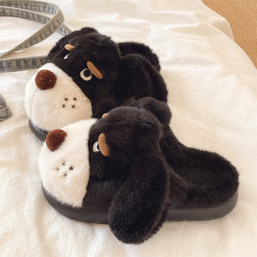 Home Indoor Non-slip Plush Warm And Cute Puppy Closed-toe Slippers