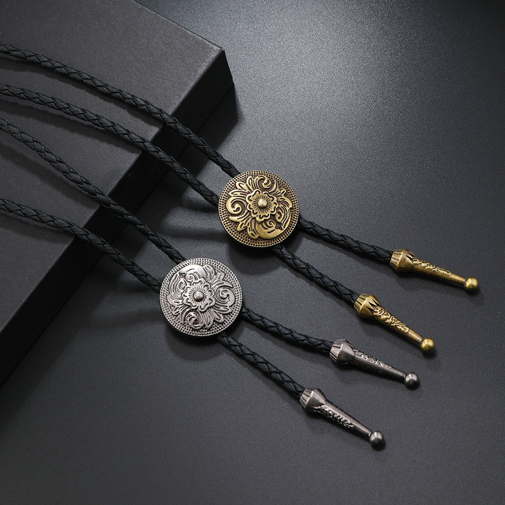 Pentagram Cow Alloy Pendant Polo Collar Necklace Vintage Punk Style Men's Leather Long Necklace Accessories