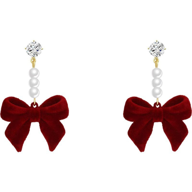 Red Velvet Women's Pearl Bow Earrings
