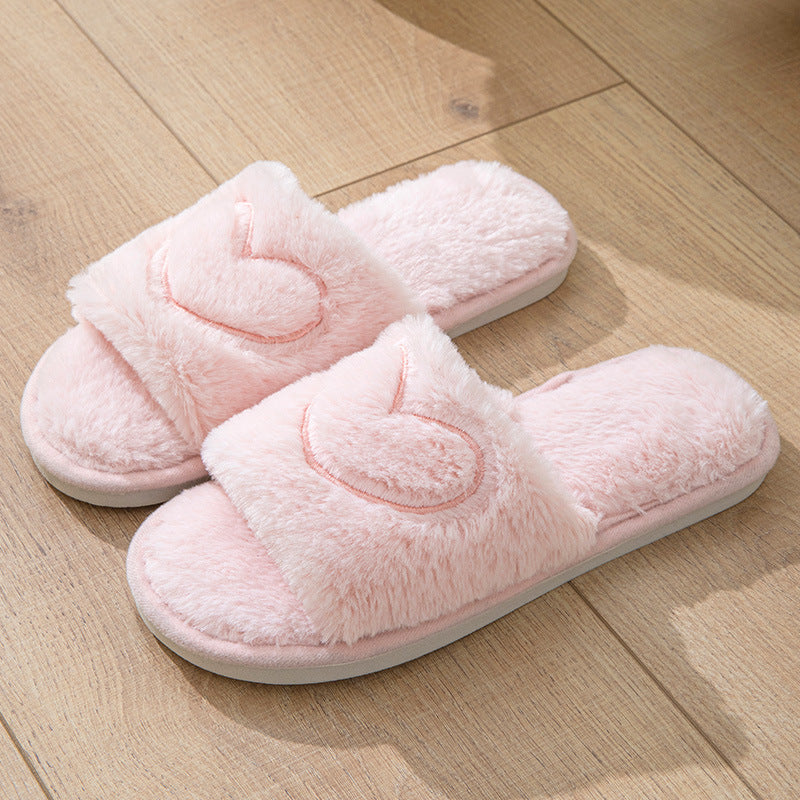 Plush Open Toe TPR Men And Women Couple Slippers