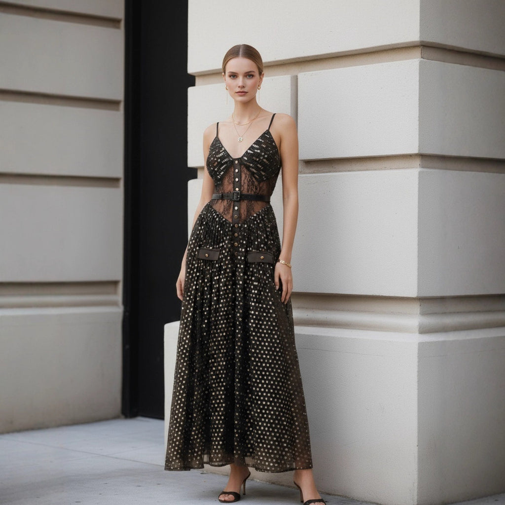 Women's Hollow-out Fashionable Polka Dot Elegant Strapless Dress