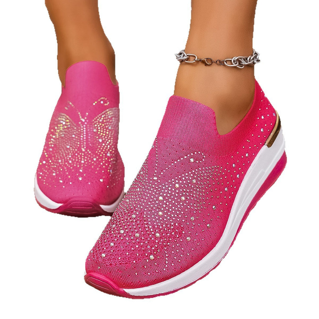 Pumps Women's Summer Wedge Round Toe Rhinestone Slip-on Women's Pumps Pumps