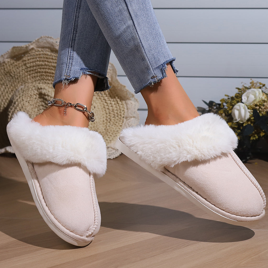 Cotton Slippers Autumn And Winter Fleece-lined Home Fur Toe Cap