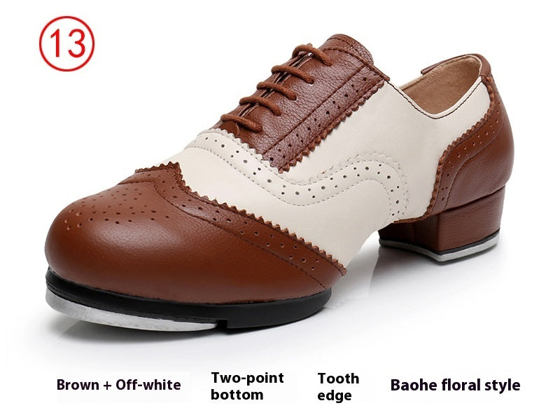 Women's Retro Top Layer Cowhide Soft Bottom Tap Dance Shoes